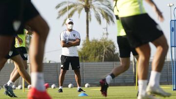 Sergio Pellicer, durante un entrenamiento del Málaga.