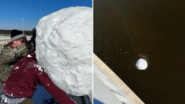 Tres amigos se juntan para hacer una bola de nieve gigante: el resultado deben verlo