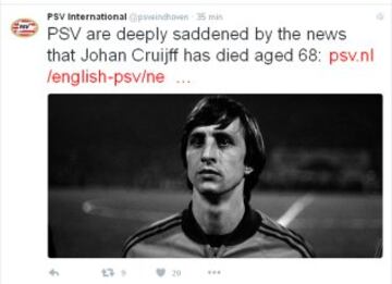 El mundo del deporte despide a Johan Cruyff en las redes sociales