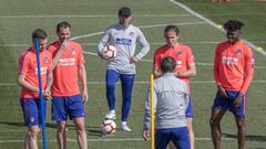 Sa&uacute;l, God&iacute;n, Filipe y Thomas, junto a Simeone en el entrenamiento del Atl&eacute;tico.