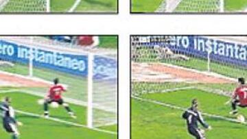 <b>TOMA DE CARA. </b>El balón sobrepasa a Casillas, golpea en el palo que tiene detrás y el balón vuelve a golpearle a él (no lo ve en ningún momento). <b>TOMA DE ESPALDAS. </b>La única duda de si el balón entra está en el intervalo de tiempo que hay desde que pega en el palo hasta que da en la mano de Iker.