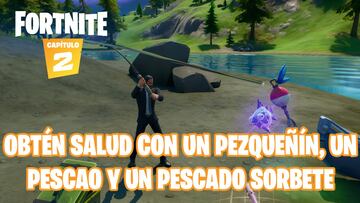 Fortnite Capítulo 2 - Temporada 1 | Desafío de Tiro con Truco: recupera salud con un pezqueñín, un pescao y un pescado sorbete
