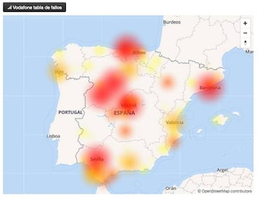 El servicio de Vodafone Ono caído desde hace 11 horas en media España