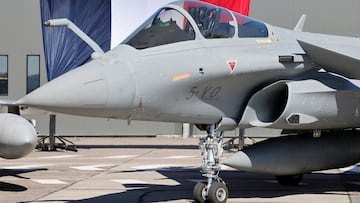 A Dassault Rafale aircraft stands parked on the tarmac on the day of France's President Emmanuel Macron's visit, at the French Air and Space Force (Armee de l'air et de l'espace) Luxeuil-Saint-Sauveur Airbase, France March 18, 2025. Ludovic Marin/Pool via REUTERS
