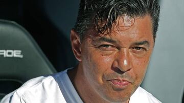 River Plate's team coach Marcelo Gallardo gestures before an Argentina First Division 2020 Superliga Tournament football match against Central Cordoba at the Monumental stadium, in Buenos Aires, on February 2, 2020. - River won by 2-0. (Photo by ALEJANDRO PAGNI / AFP)