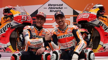 MotoGP - Repsol Honda Team Presentation - Campus Repsol, Madrid, Spain - January 23, 2019 Repsol's Marc Marquez and Jorge Lorenzo during the presentation REUTERS/Susana Vera