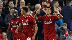 Soccer Football - Champions League - Group Stage - Group C - Liverpool v Paris St Germain - Anfield, Liverpool, Britain - September 18, 2018  Liverpool&#039;s Roberto Firmino celebrates scoring their third goal   REUTERS/Phil Noble