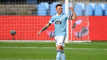 Iago Aspas celebra el gol anotado ante Osasuna en Bala&iacute;dos.