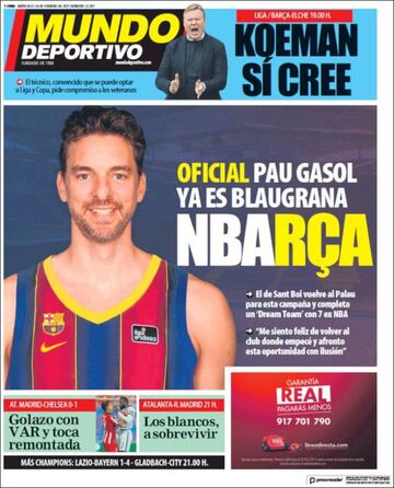 "Tengo a los mejores"... las portadas deportivas de hoy