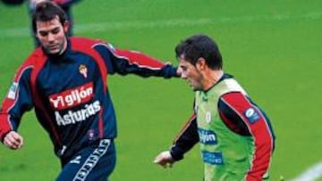 <b>EN FORMA. </b>Maldonado, tratando de superar a Iván Hernández en el entrenamiento de ayer.