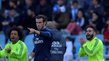 Gareth Bale celebrates the only goal of the match against Real Sociedad. 