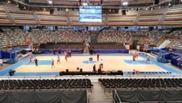 Los jugadores del Obradoiro han sido los primeros en ejercitarse en el Coliseum.