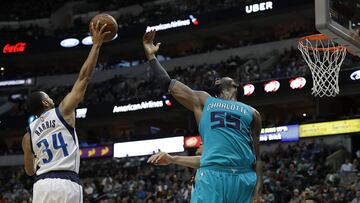 DALLAS, TX - DECEMBER 05: Devin Harris #34 of the Dallas Mavericks takes a shot against Roy Hibbert #55 of the Charlotte Hornets in the first half at American Airlines Center on December 5, 2016 in Dallas, Texas. NOTE TO USER: User expressly acknowledges and agrees that , by downloading and or using this photograph, User is consenting to the terms and conditions of the Getty Images License Agreement. Ronald Martinez/Getty Images/AFP
== FOR NEWSPAPERS, INTERNET, TELCOS & TELEVISION USE ONLY ==