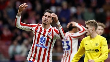Atletico Madrid's Uruguayan defender #02 Jose Gimenez reacts during the UEFA Champions League league phase day 8 football match between Club Atletico de Madrid and Bodoe/Glimt at Metropolitano Stadium in Madrid on January 28, 2026. (Photo by Oscar DEL POZO / AFP)
