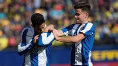 GRAF12643. VILLARREAL, 03/02/2019.- El defensa venezolano del Espanyol Roberto Rosales (i), se felicita por su gol contra el Villarreal, durante el partido de LaLiga Santander correspondiente a la jornada 22&ordf;, que se disputa en el estadio de La Cer&a