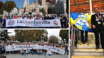 Peñas Madridistas La Gran Familia, de Macedonia y de El Aaiún, en diferentes escenarios de Estambul, donde acudieron a presenciar el Galatasaray-Real Madrid.