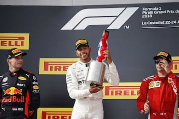 Lewis Hamilton, Max Verstappen y Kimi Raikkonen 