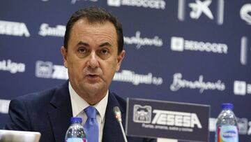 José María Muñoz, en la sala de prensa de La Rosaleda.