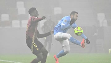 Belgium's midfielder #06 Albert Sambi Lokonga and Israel's forward #09 Dia Seba vie for the ball during the UEFA Nations League, League A Group 2 football match between Israel and Belgium at the Bozsik Arena in Budapest, Hungary, on November 17, 2024. (Photo by Attila KISBENEDEK / AFP)