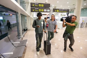 Lamine, a su llegada a Barcelona.