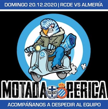 La afición perica se sube a la moto para alentar al Espanyol