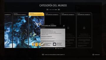 Al desbloquear una nueva Categor&iacute;a de Mundo recibes recompensas exclusivas. Las &uacute;ltimas te otorgan equipo legendario. El riesgo merece la pena.