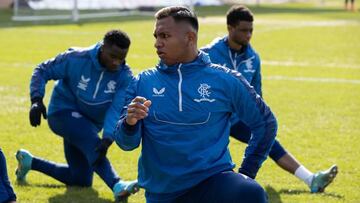 Alfredo Morelos en un entrenamiento de Rangers.