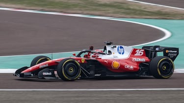 Monaco's Charles Leclerc (16) waves to fans while he steers the new Formula 1 Ferrari SF-26 during tests at the Fiorano Circuit in Fiorano Modenese, on January 23, 2026. (Photo by Federico SCOPPA / AFP)