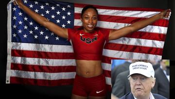 Allyson Felix y, debajo, Donald Trump.