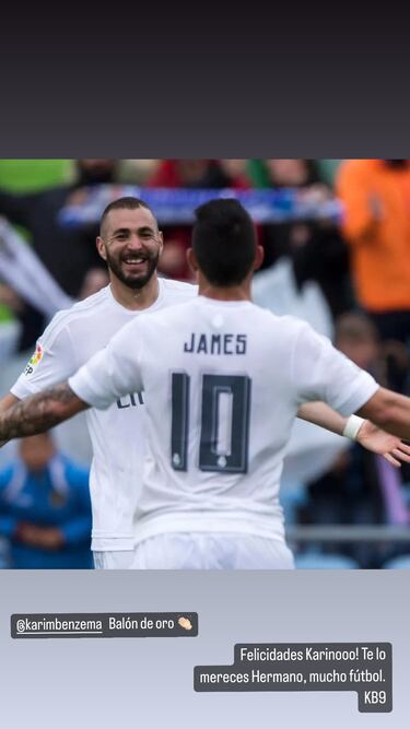 James felicita a Benzema por el Balón de Oro