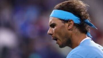 Rafa Nadal celebra un punto durante su partido ante Gilles Muller en el Masters 1000 de Indian Wells.