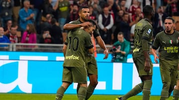 Brahim Díaz (#10 AC Milan) goal celebrate during AC Milan against AC Monza, Serie A, at Giuseppe Meazza Stadium on October 22th, 2022. (Photo by Alessio Morgese/NurPhoto via Getty Images)