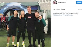 La pol&eacute;mica foto de Maxi L&oacute;pez con Leo Messi, Javier Mascherano y Andr&eacute;s Iniesta.