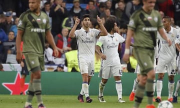 Marco Asensio celebrates his goal against Legia Warsaw on his Champions League debut.