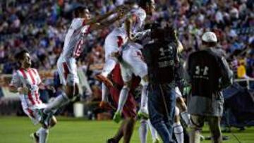 Necaxa celebra el gol de la victoria y el pase a la final de la Copa MX.