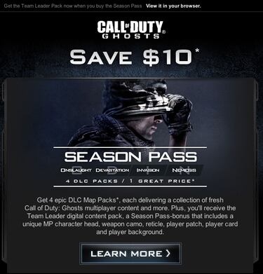 Revelado el Season Pass de CoD: Ghosts