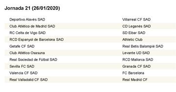 Calendario completo con las 38 jornadas de LaLiga 2019/2020