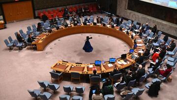 This file photo taken on February 28, 2022, shows a general view of the United Nations Security Council meeting at United Nations headquarters in New York City.