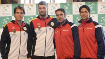 Los componentes del equipo alemán de Copa DavisTommy Haas y Daniel Brands y los españoles David Marrero y Fernando Verdasco.