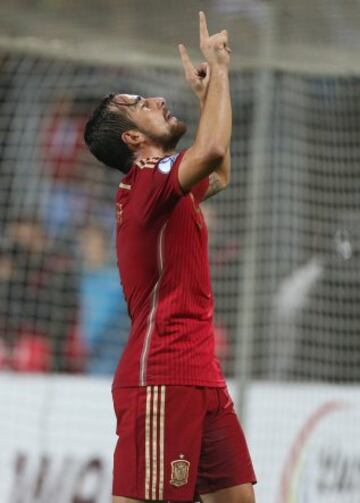 Alcácer celebra el gol 0-2 para España 