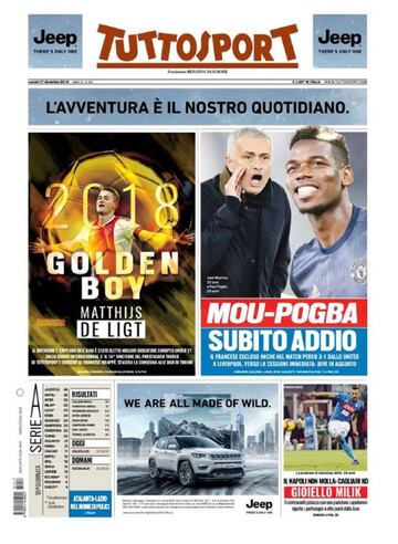 Portada del diario Tuttosport del día 17 de diciembre de 2018.