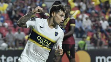 IBAGUE, COLOMBIA - APRIL 24: Mauro Zarate of Boca Juniors celebrates after scoring the first goal of his team during a group G match between Deportes Tolima and Boca Juniors as part of Copa CONMEBOL Libertadores 2019 at Estadio Manuel Murillo Toro on April 24, 2019 in Ibague, Colombia. (Photo by Gabriel Aponte/Getty Images)