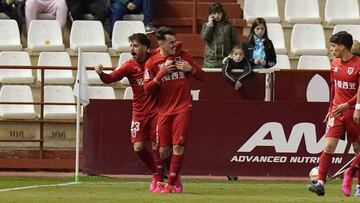 Los jugadores del Numancia celebran un gol esta temporada.