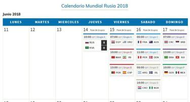 Fechas y horarios de la jornada 1, Mundial 2018: domingo - martes