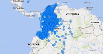 Mapa del coronavirus en Colombia.