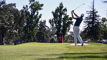 Cameron Davis of Australia plays an approach shot on the ninth hole during the first round of the Fortinet Championship at Silverado Resort and Spa