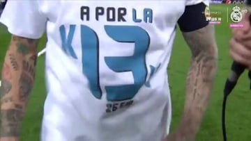 La camiseta conmemorativa de la final de la Champions League que luci&oacute; el Real Madrid.