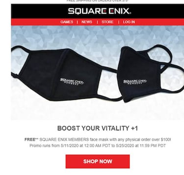 Coronavirus: Square Enix regala mascarillas si gastas 100 dólares en su tienda
