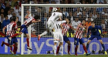 Ramos heads Real Madrid's dramatic equaliser in the 2014 Champions League final against Atlético.