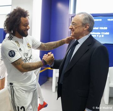 Marcelo saludando a Florentino Pérez 